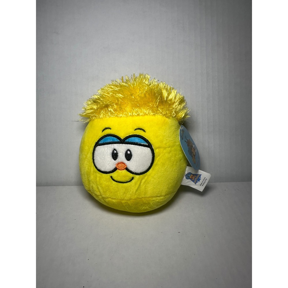 Calplush Yellow Emoji Plush Puffle with Hair 6‎ Inch New with Tags